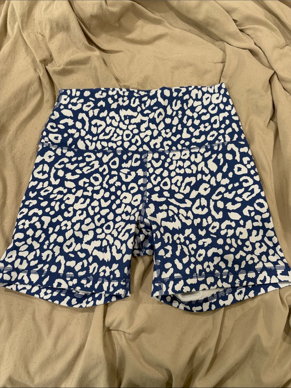 Women's Blue Leopard Print High-Waist Bike Shorts
